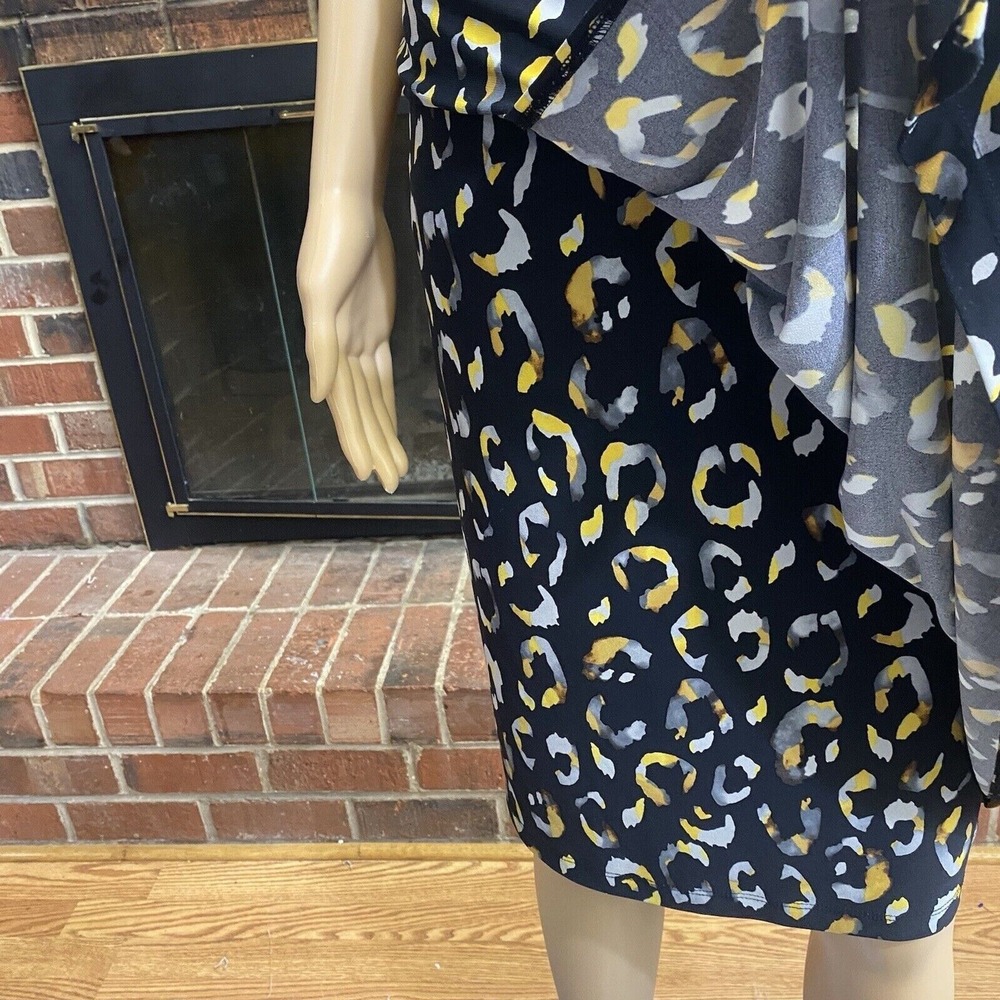 Nine West Black/Yellow Maize Combo Cowlneck Print Stretch Jersey Dress Size 10 - Picture 11 of 16